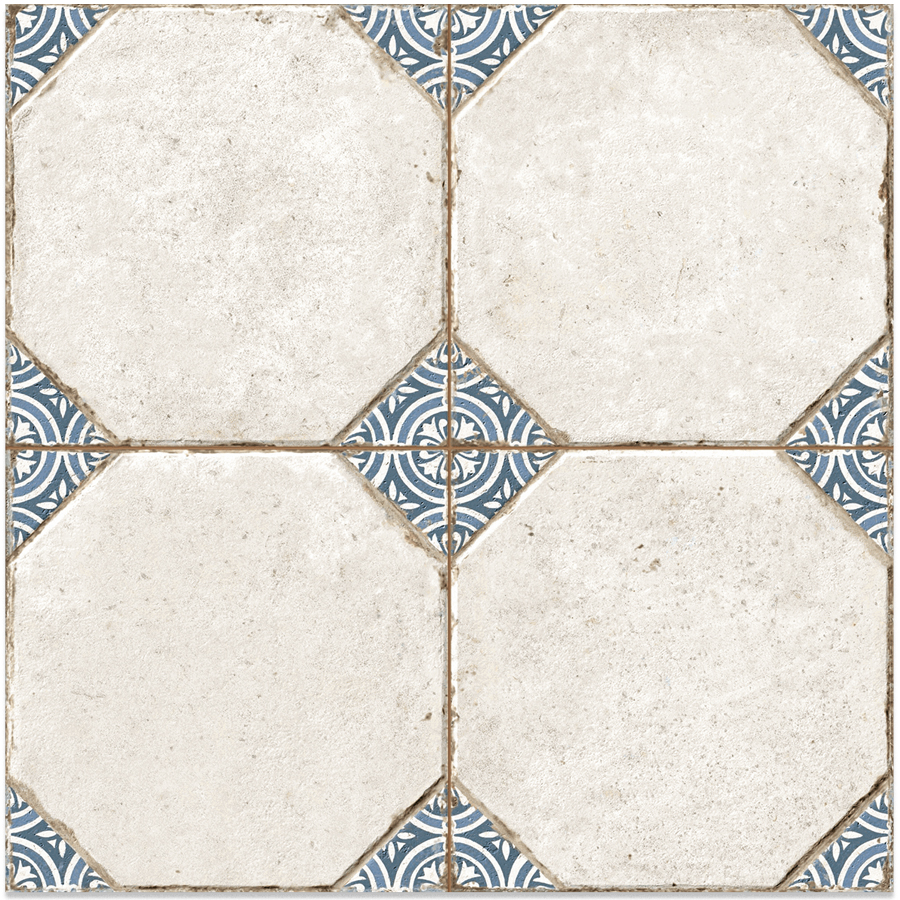 A close-up of Porto blue patterned tiles